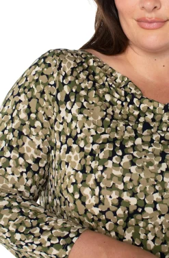Tops-Liverpool Los Angeles 3/4 SLEEVE DRAPED NECK KNIT TOP Olivecamodot