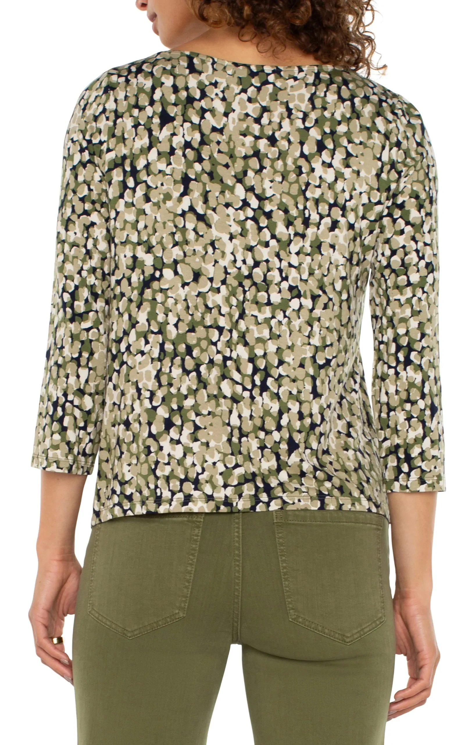 Tees-Liverpool Los Angeles 3/4 SLEEVE DRAPED NECK KNIT TOP Olivecamodot