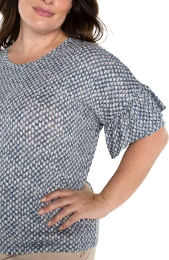 Tops-Liverpool Los Angeles 1/2 SLEEVE DROP SHOULDER WITH RUFFLE Navytextureddots