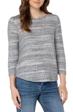 Tees-Liverpool Los Angeles 3/4 SLEEVE KNIT TOP Slatebluespacedye