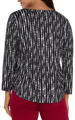 Tees-Liverpool Los Angeles 3/4 SLEEVE KNIT TOP Blackwhitedotstripe