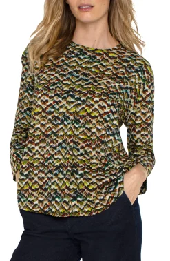 Tops-Liverpool Los Angeles 3/4 SLEEVE POPOVER WOVEN BLOUSE Tourmalinemulti