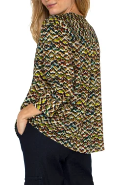 Tops-Liverpool Los Angeles 3/4 SLEEVE POPOVER WOVEN BLOUSE Tourmalinemulti