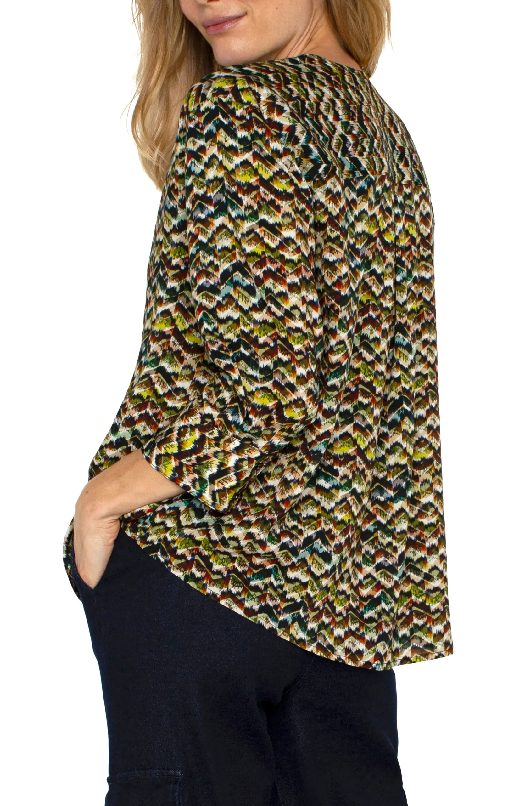 Tops-Liverpool Los Angeles 3/4 SLEEVE POPOVER WOVEN BLOUSE Tourmalinemulti