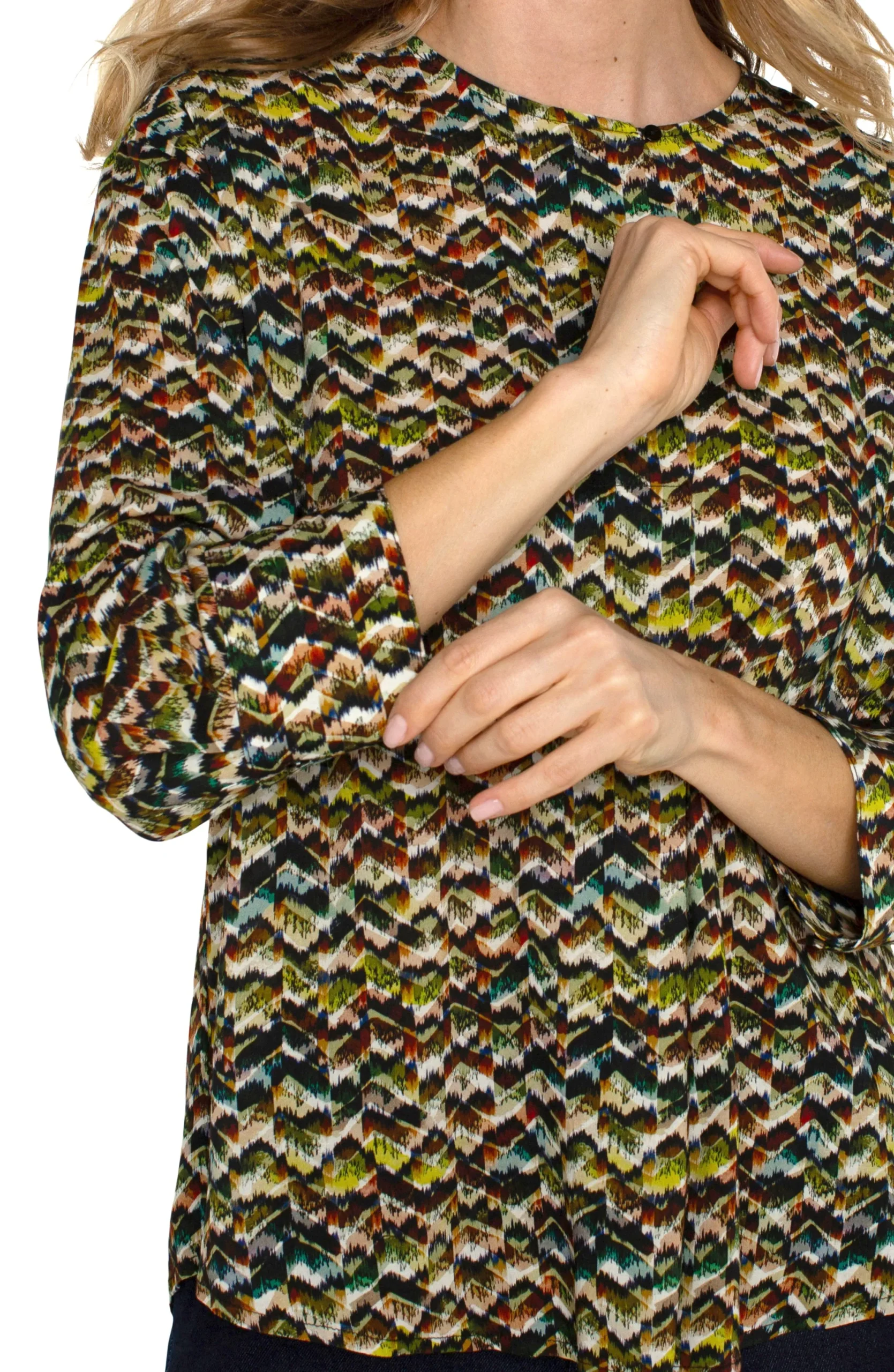 Tops-Liverpool Los Angeles 3/4 SLEEVE POPOVER WOVEN BLOUSE Tourmalinemulti