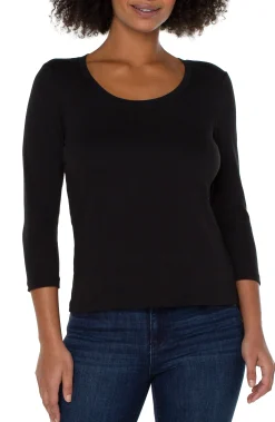 Tees-Liverpool Los Angeles 3/4 SLEEVE SCOOP NECK KNIT TEE Black