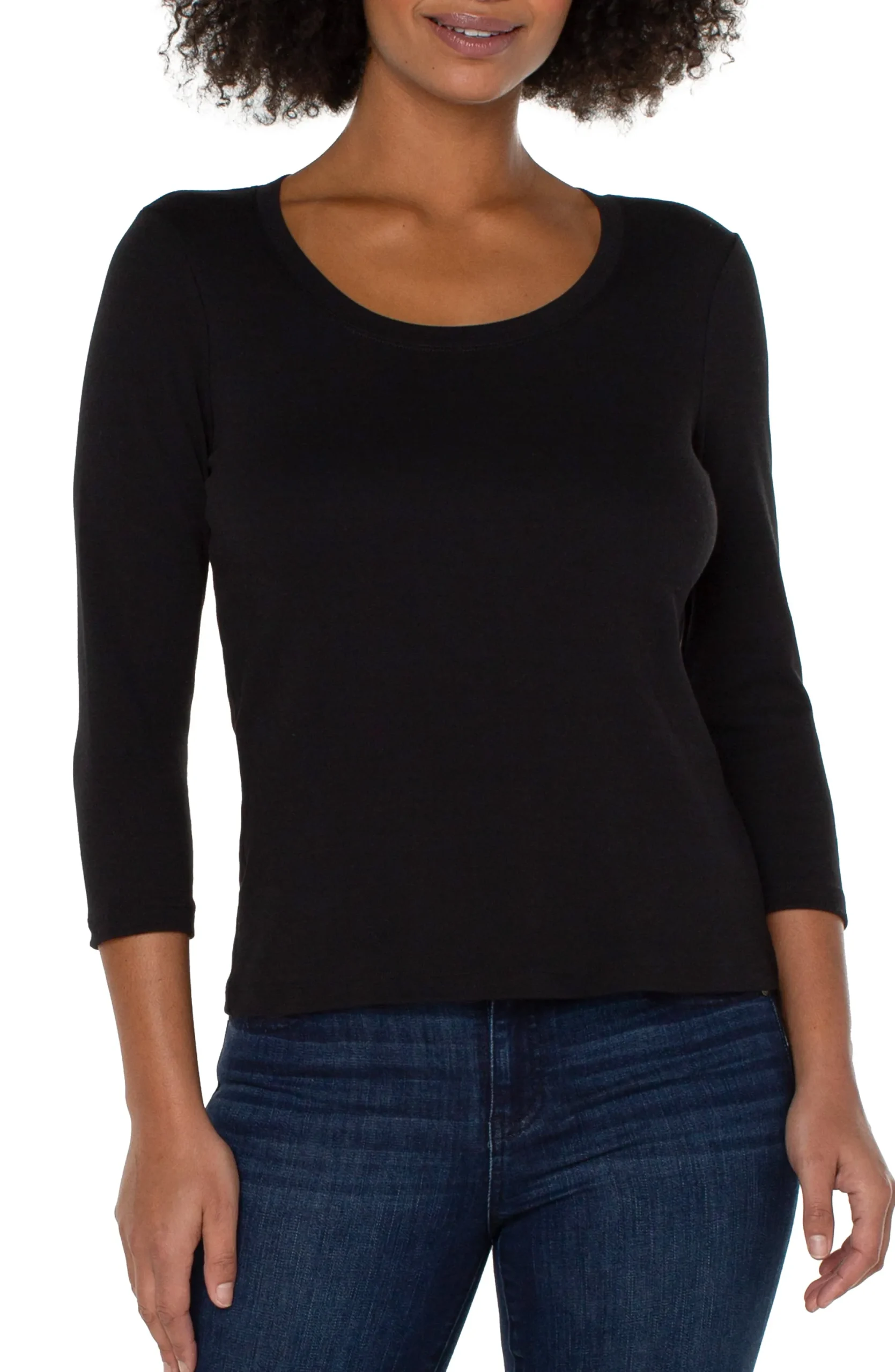 Tees-Liverpool Los Angeles 3/4 SLEEVE SCOOP NECK KNIT TEE Black