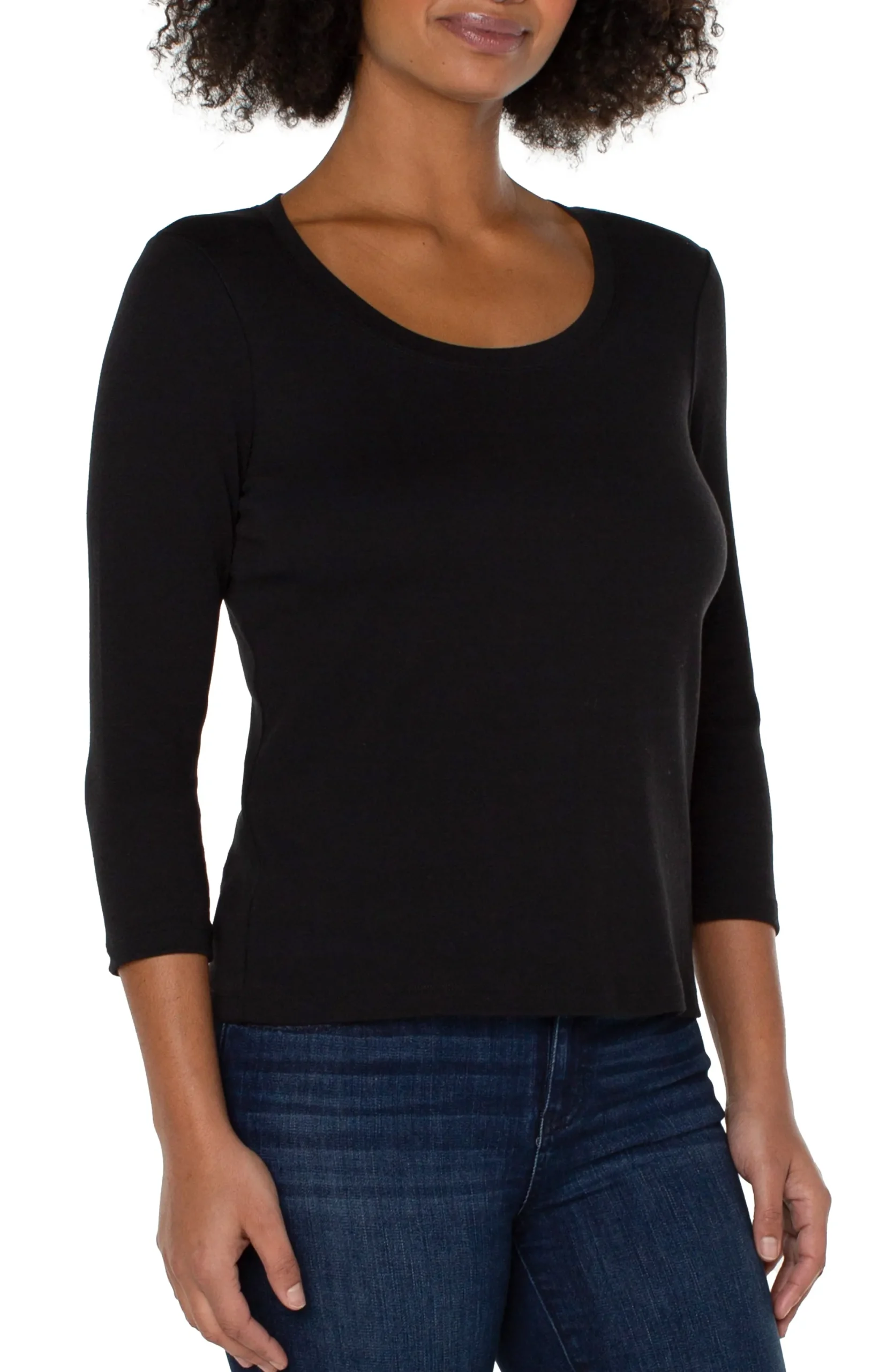 Tees-Liverpool Los Angeles 3/4 SLEEVE SCOOP NECK KNIT TEE Black