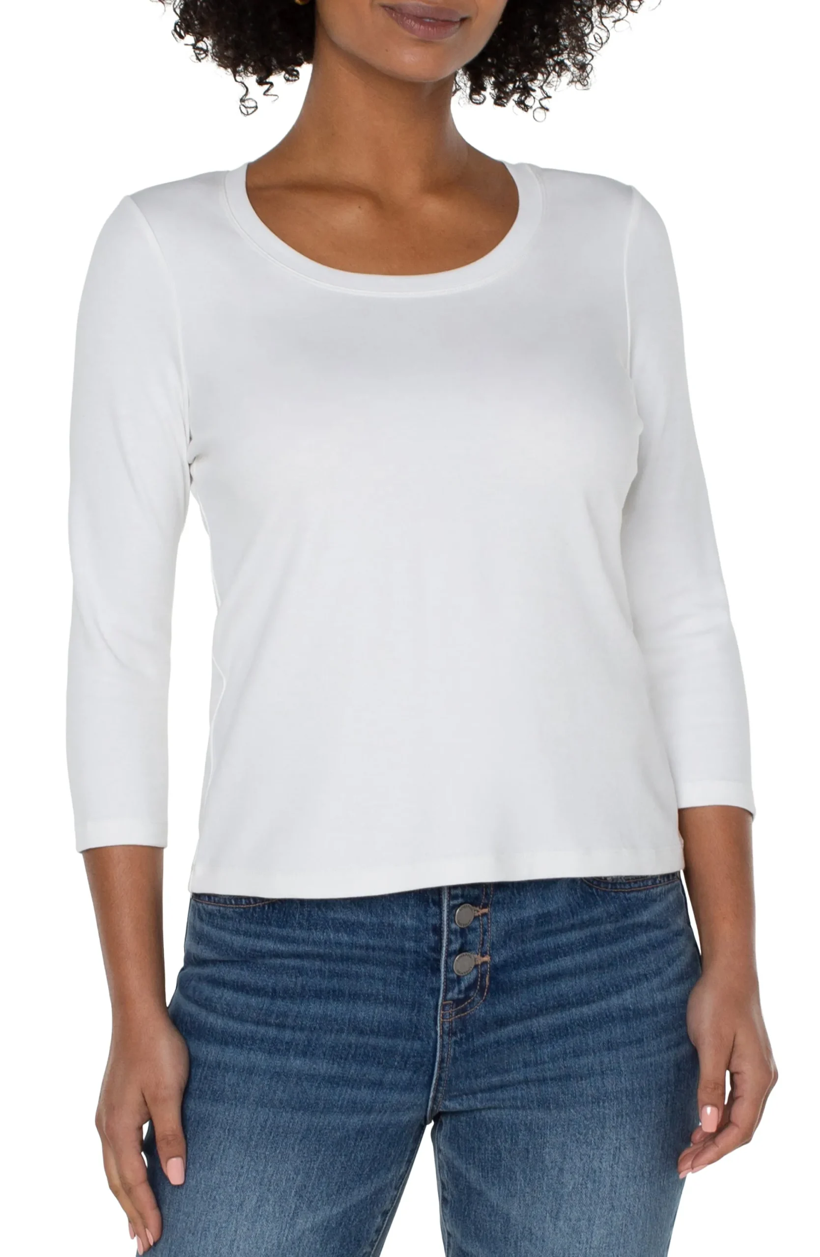 Tees-Liverpool Los Angeles 3/4 SLEEVE SCOOP NECK KNIT TEE White
