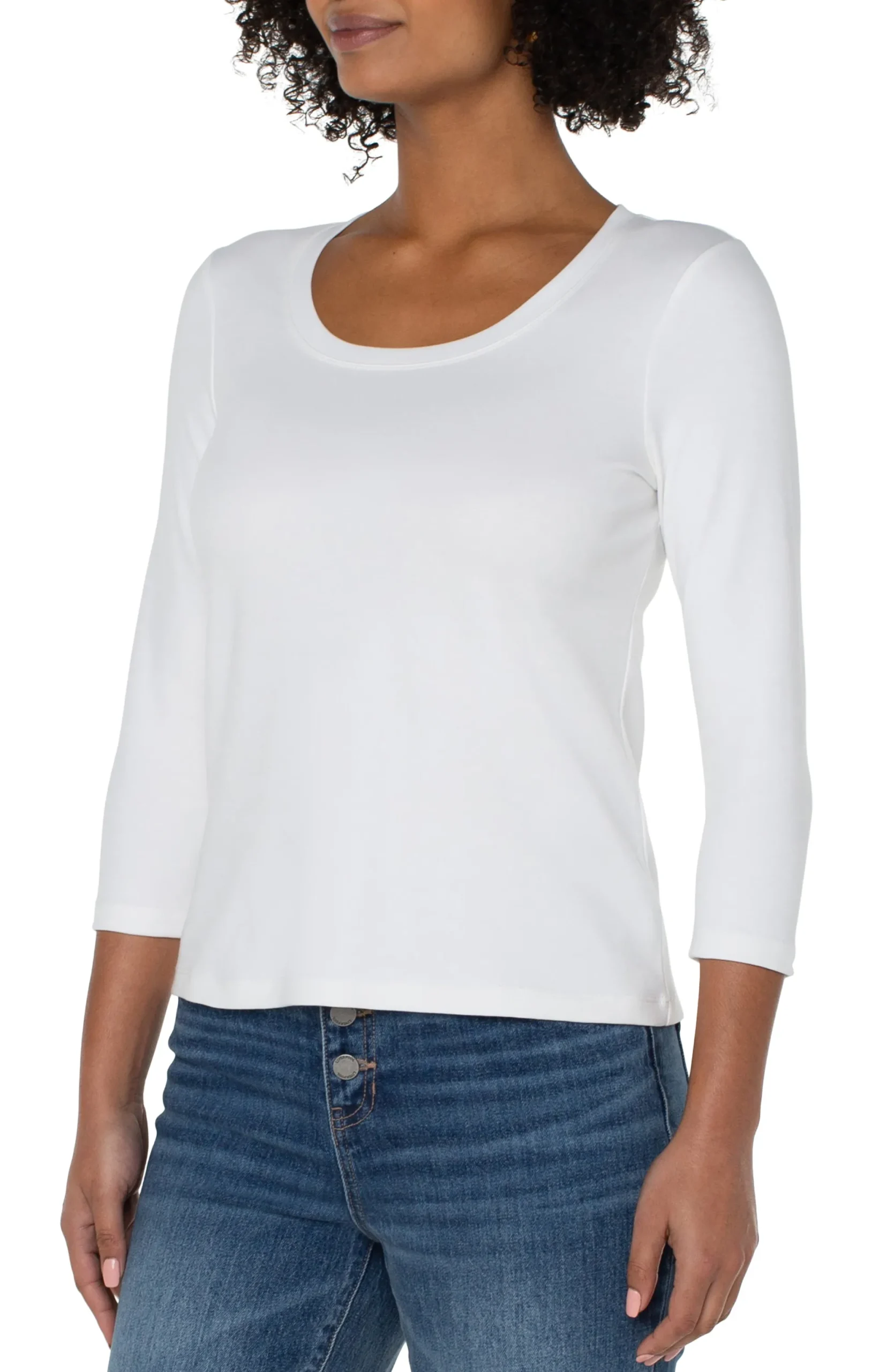 Tees-Liverpool Los Angeles 3/4 SLEEVE SCOOP NECK KNIT TEE White
