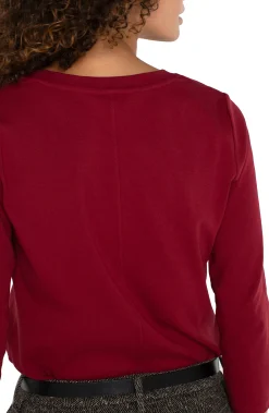 Tees-Liverpool Los Angeles 3/4 SLEEVE SCOOP NECK KNIT TEE Pinotnoir