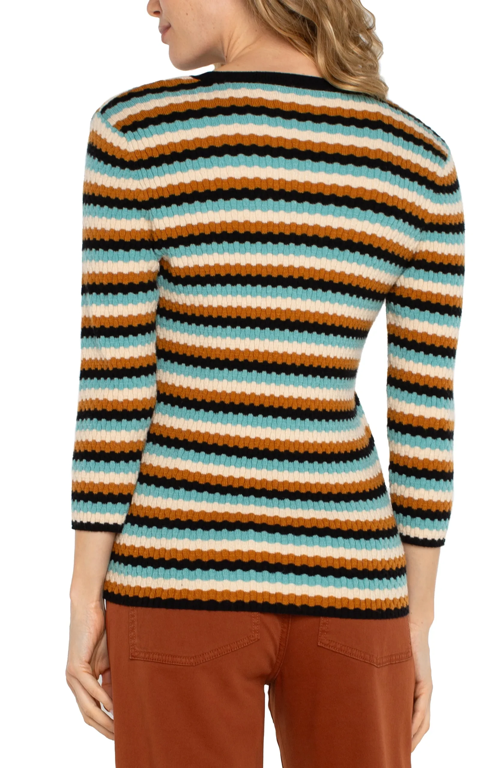 Sweaters-Liverpool Los Angeles 3/4 SLEEVE V-NECK SWEATER Oceanmultistripe