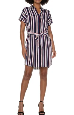 Dresses-Liverpool Los Angeles BELTED SHIRT DRESS Navylollipopredboldstripe