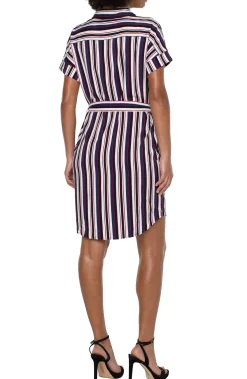 Dresses-Liverpool Los Angeles BELTED SHIRT DRESS Navylollipopredboldstripe