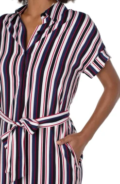 Dresses-Liverpool Los Angeles BELTED SHIRT DRESS Navylollipopredboldstripe