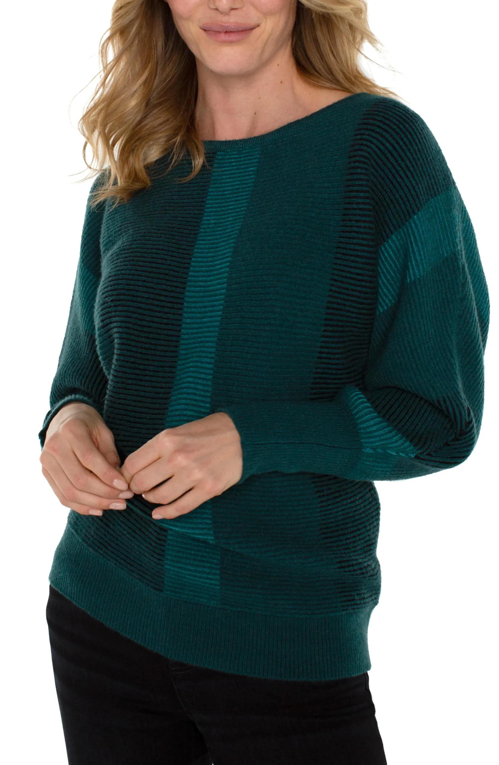 Sweaters-Liverpool Los Angeles BOAT NECK DOLMAN SWEATER Malachitemulti