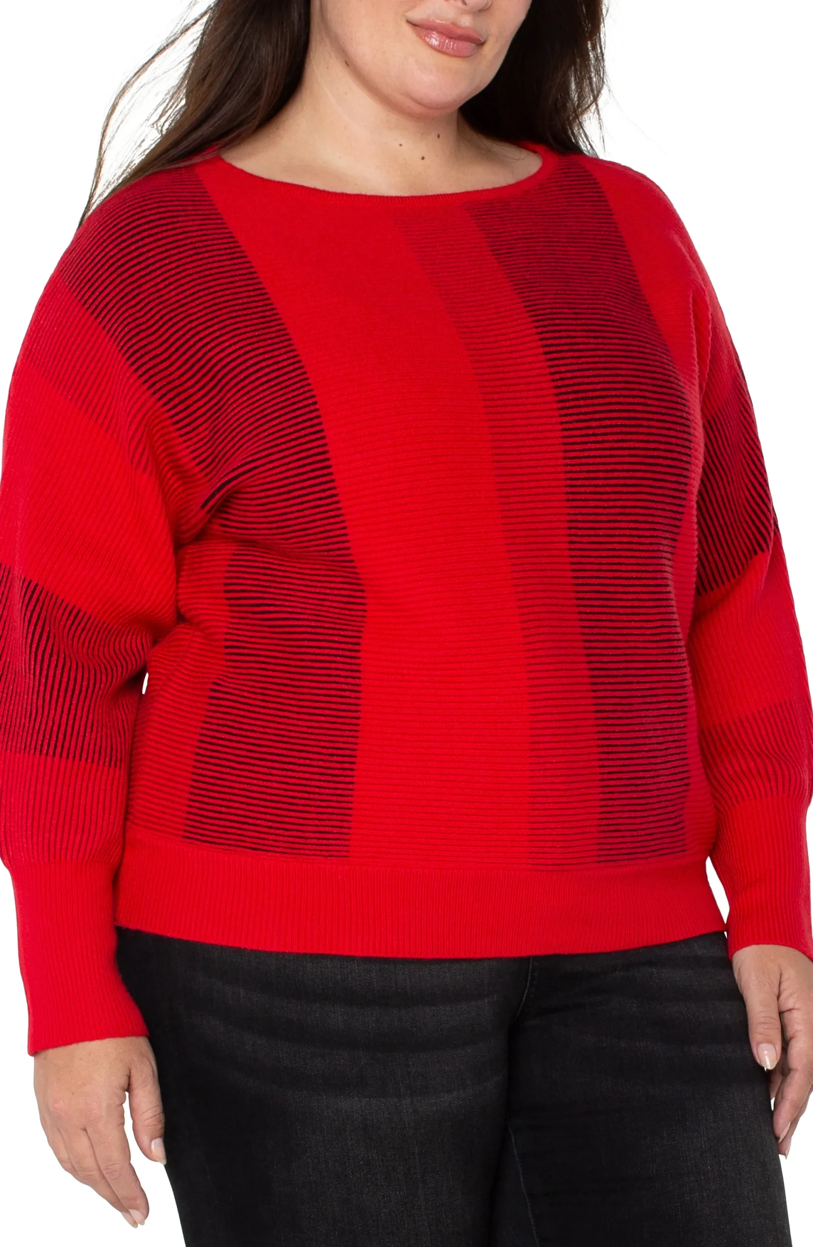Tops-Liverpool Los Angeles BOAT NECK DOLMAN SWEATER Tangoredmulti