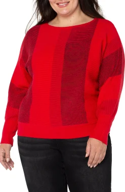Tops-Liverpool Los Angeles BOAT NECK DOLMAN SWEATER Tangoredmulti