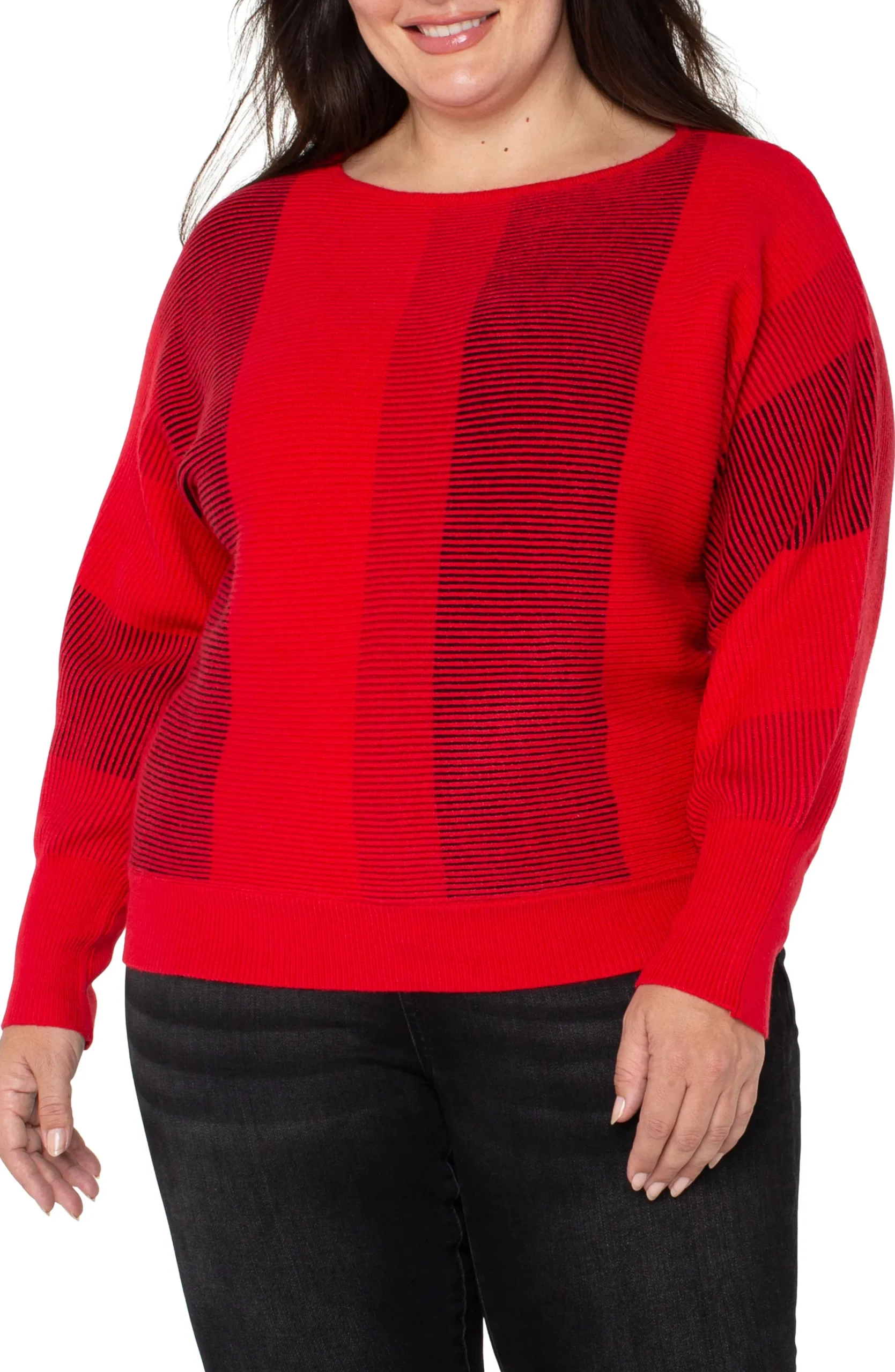 Tops-Liverpool Los Angeles BOAT NECK DOLMAN SWEATER Tangoredmulti