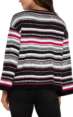 Sweaters-Liverpool Los Angeles BOAT NECK STRIPED SWEATER Blackstriperubymulti