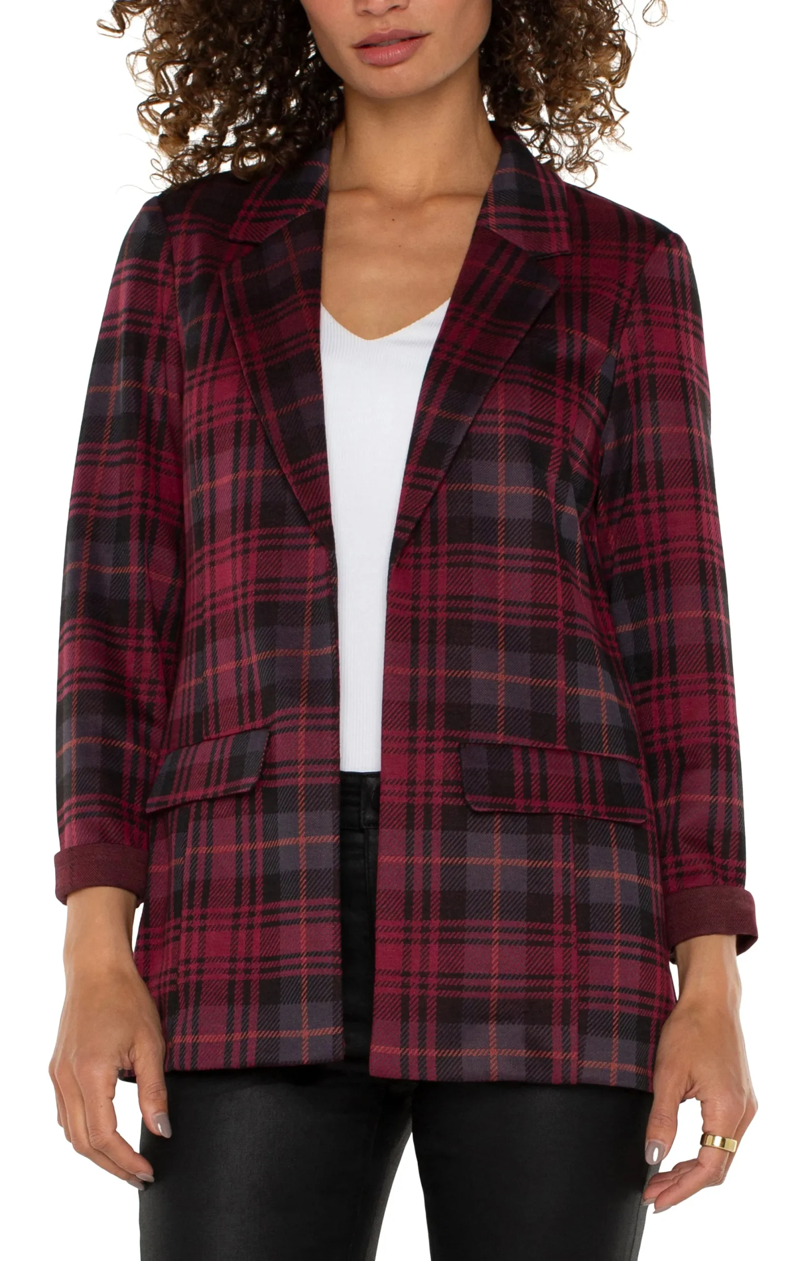 Jackets-Liverpool Los Angeles BOYFRIEND BLAZER Blackberrytartanplaid