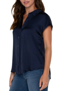 Tops|Tops-Liverpool Los Angeles BUTTON FRONT DOLMAN SLEEVE BLOUSE Darknavy