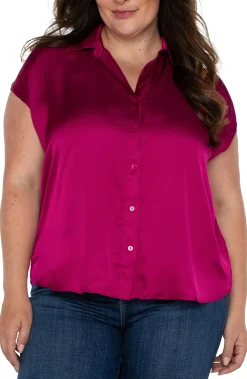 Tops-Liverpool Los Angeles BUTTON FRONT DOLMAN SLEEVE BLOUSE Fuchsiakiss