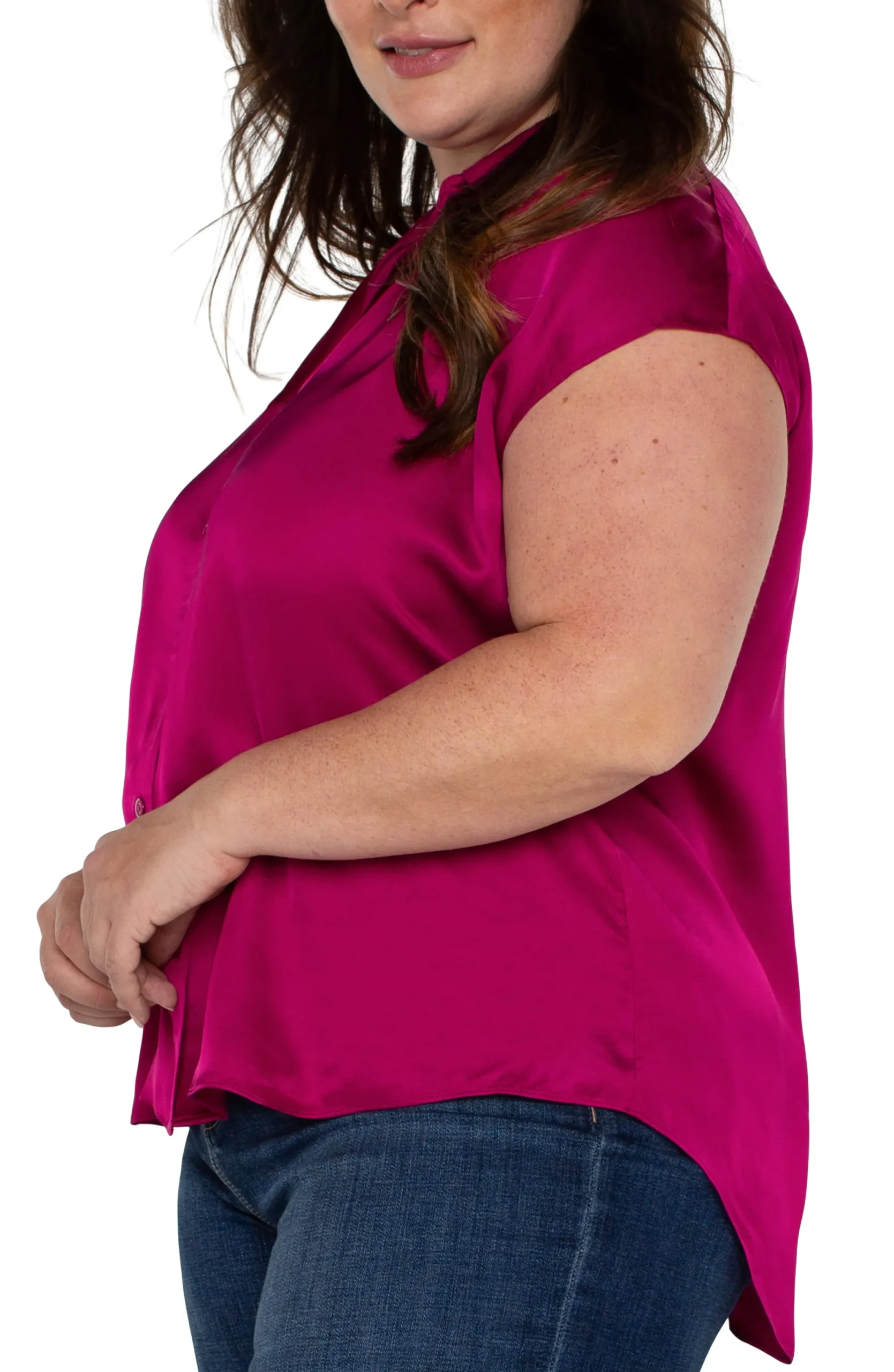 Tops-Liverpool Los Angeles BUTTON FRONT DOLMAN SLEEVE BLOUSE Fuchsiakiss