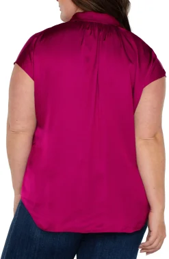 Tops-Liverpool Los Angeles BUTTON FRONT DOLMAN SLEEVE BLOUSE Fuchsiakiss