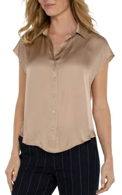 Tops|Tops-Liverpool Los Angeles BUTTON FRONT DOLMAN SLEEVE BLOUSE Champagne