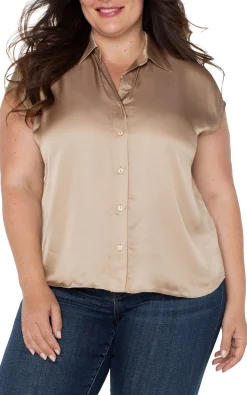 Tops-Liverpool Los Angeles BUTTON FRONT DOLMAN SLEEVE BLOUSE Champagne
