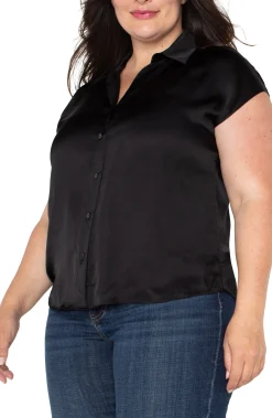 Tops-Liverpool Los Angeles BUTTON FRONT DOLMAN SLEEVE BLOUSE Black