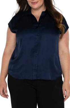 Tops-Liverpool Los Angeles BUTTON FRONT DOLMAN SLEEVE BLOUSE Darknavy
