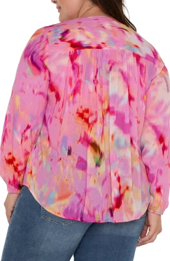 Tops-Liverpool Los Angeles BUTTON FRONT SHIRRED BLOUSE Fuchsiawatercolor
