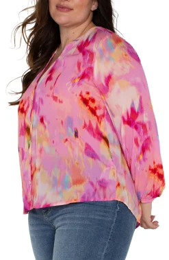 Tops-Liverpool Los Angeles BUTTON FRONT SHIRRED BLOUSE Fuchsiawatercolor