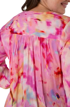 Tops-Liverpool Los Angeles BUTTON FRONT SHIRRED BLOUSE Fuchsiawatercolor