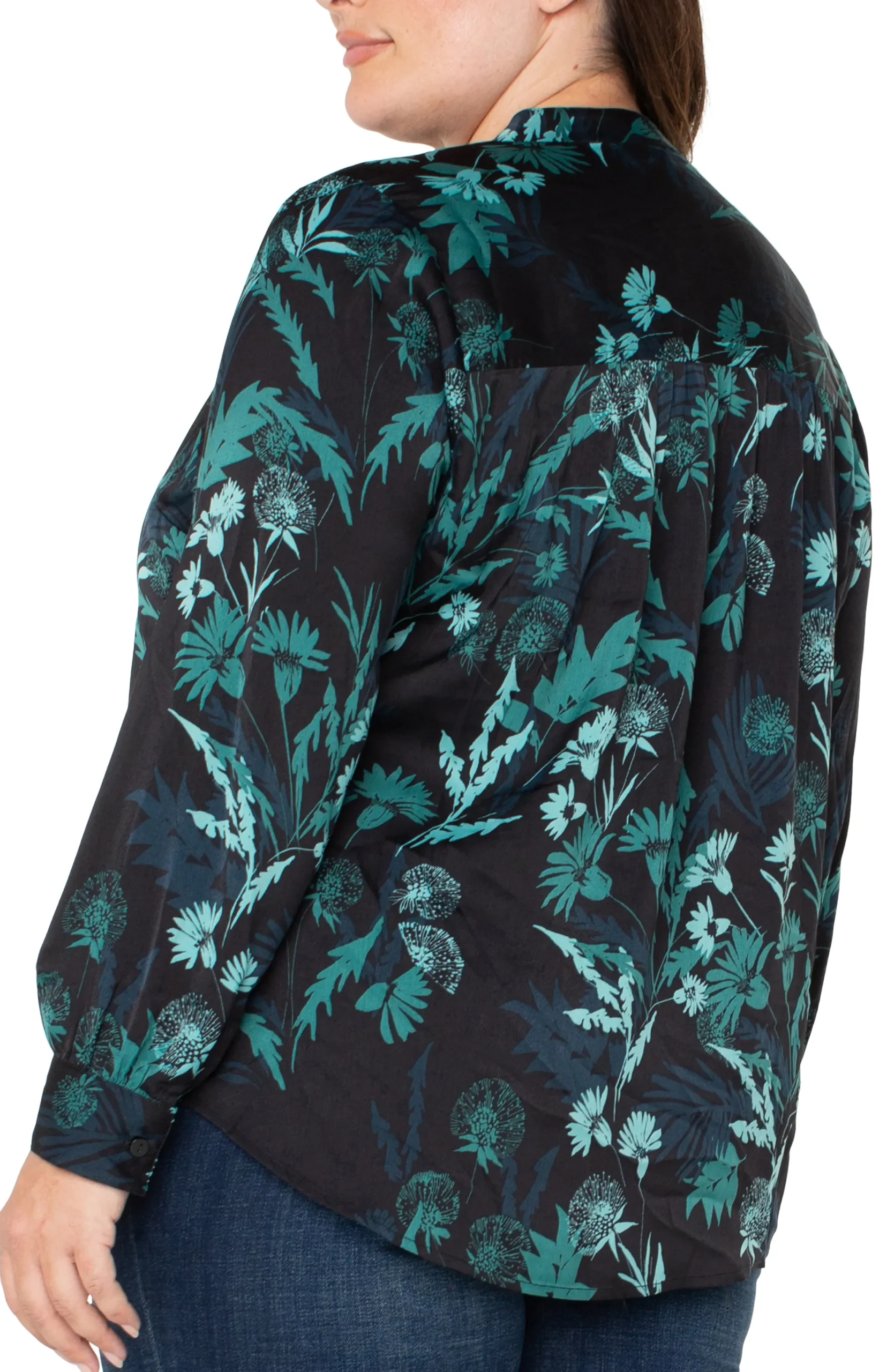 Tops-Liverpool Los Angeles BUTTON FRONT SHIRT WITH BANDED COLLAR Malachitefoliage