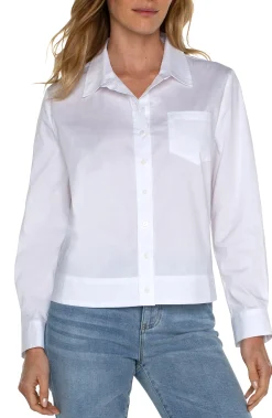 Tops-Liverpool Los Angeles BUTTON FRONT SHIRT WITH ELASTIC BACK WAIST White