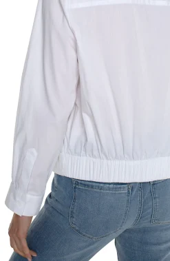 Tops-Liverpool Los Angeles BUTTON FRONT SHIRT WITH ELASTIC BACK WAIST White