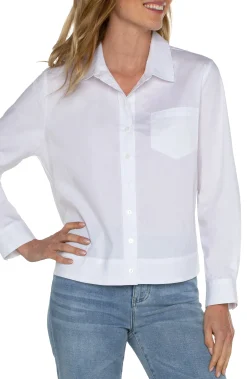 Tops-Liverpool Los Angeles BUTTON FRONT SHIRT WITH ELASTIC BACK WAIST White