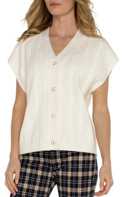 Sweaters|Tees-Liverpool Los Angeles BUTTON FRONT SWEATER VEST Cream