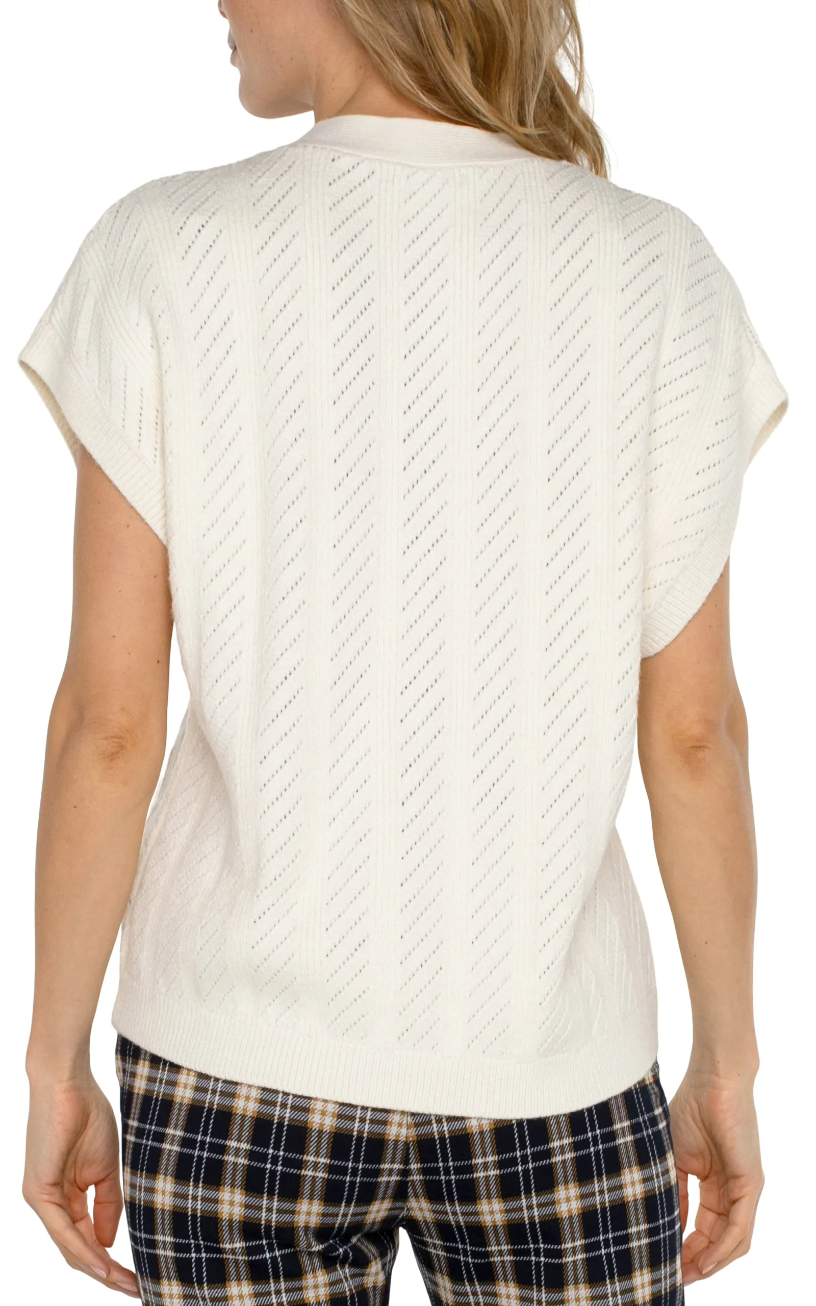 Sweaters|Tees-Liverpool Los Angeles BUTTON FRONT SWEATER VEST Cream