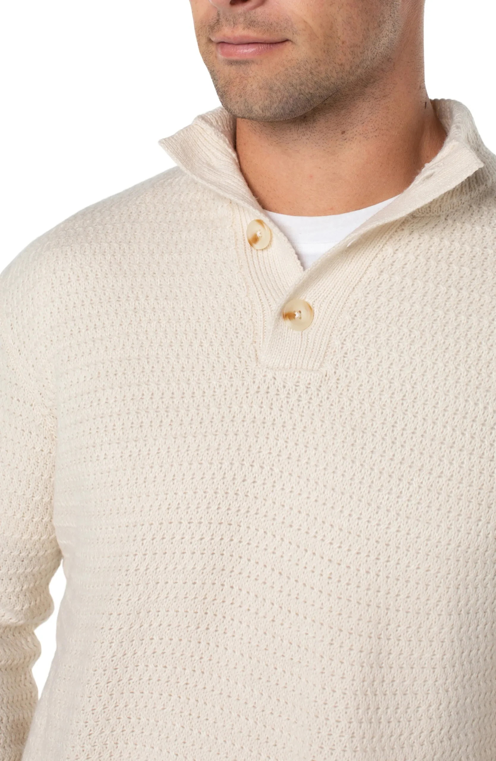 Sweaters-Liverpool Los Angeles BUTTON MOCK NECK SWEATER Cream