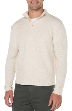 Sweaters-Liverpool Los Angeles BUTTON MOCK NECK SWEATER Cream