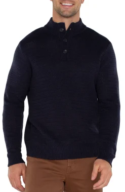 Sweaters-Liverpool Los Angeles BUTTON MOCK NECK SWEATER Navy