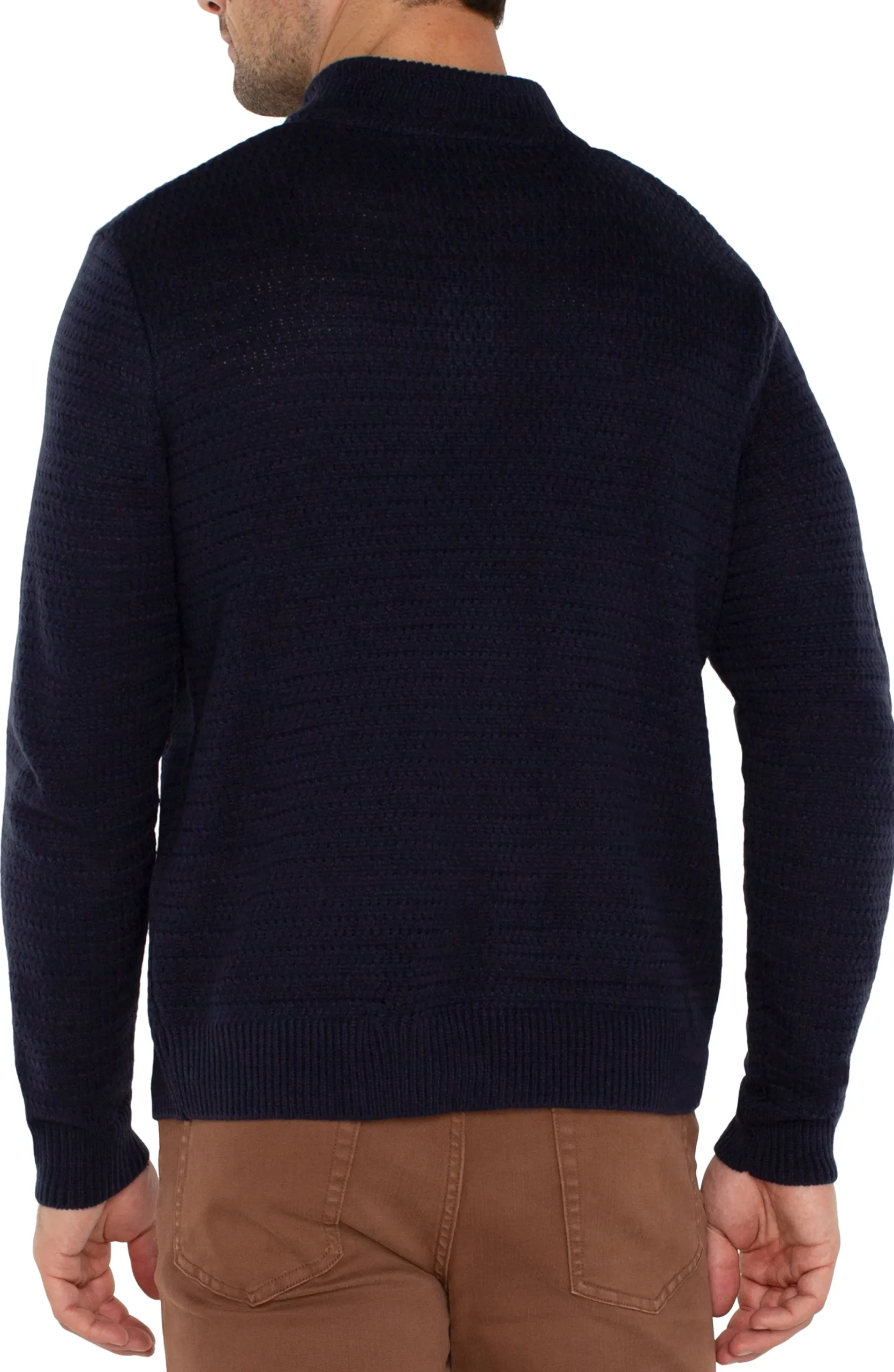 Sweaters-Liverpool Los Angeles BUTTON MOCK NECK SWEATER Navy