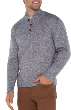 Sweaters-Liverpool Los Angeles BUTTON MOCK NECK SWEATER Lightbluemulti