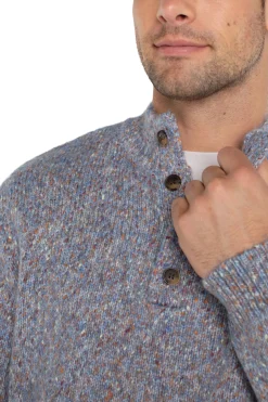 Sweaters-Liverpool Los Angeles BUTTON MOCK NECK SWEATER Lightbluemulti