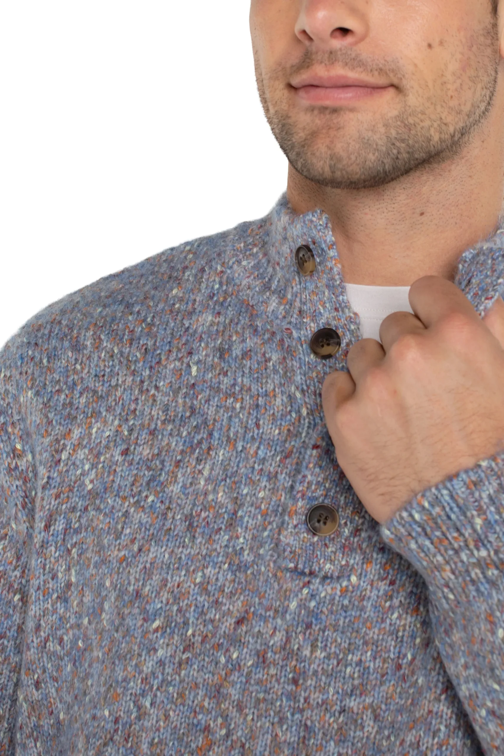 Sweaters-Liverpool Los Angeles BUTTON MOCK NECK SWEATER Lightbluemulti