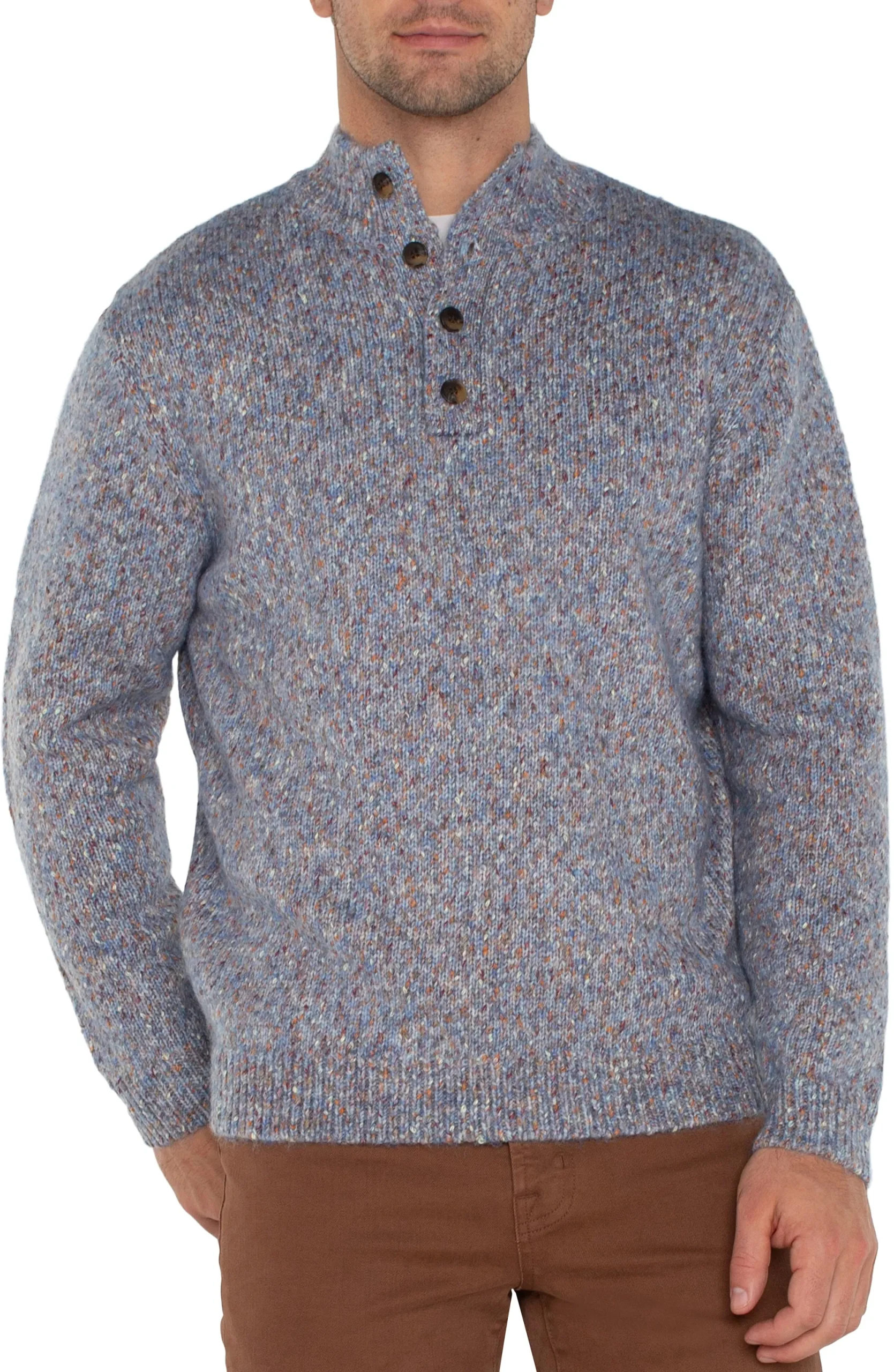Sweaters-Liverpool Los Angeles BUTTON MOCK NECK SWEATER Lightbluemulti